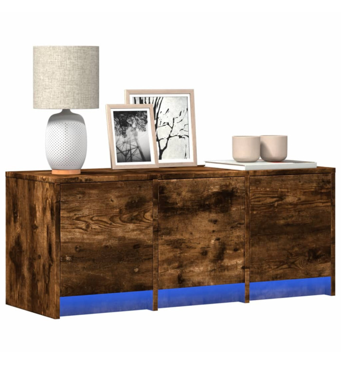 Meuble TV avec LED chêne fumé 97x34x40 cm bois d'ingénierie | Mobilier & Déco