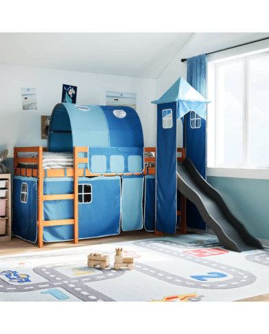 Lit mezzanine enfants avec tour bleu 90x190 cm bois pin massif | Mobilier & Déco