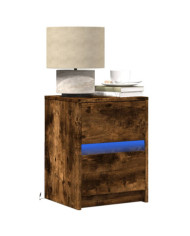Armoire de chevet et lumières LED chêne fumé bois d'ingénierie | Mobilier & Déco
