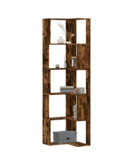 Bibliothèque d'angle à 5 niveaux chêne fumé bois d'ingénierie | Mobilier & Déco