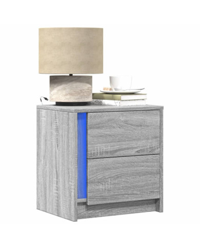 Armoire de chevet et lumières LED sonoma gris bois d'ingénierie | Mobilier & Déco