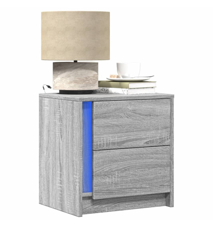 Armoire de chevet et lumières LED sonoma gris bois d'ingénierie | Mobilier & Déco