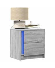 Armoire de chevet et lumières LED sonoma gris bois d'ingénierie | Mobilier & Déco