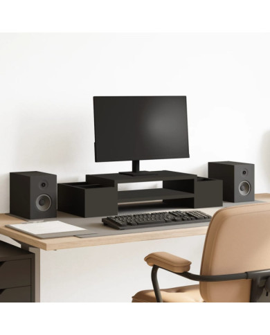 Support de moniteur avec rangement noir bois d'ingénierie | Mobilier & Déco