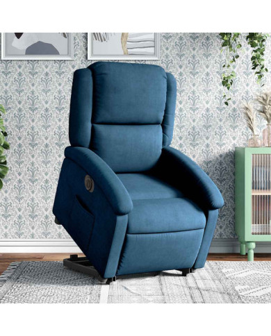 Fauteuil inclinable électrique bleu velours | Mobilier & Déco
