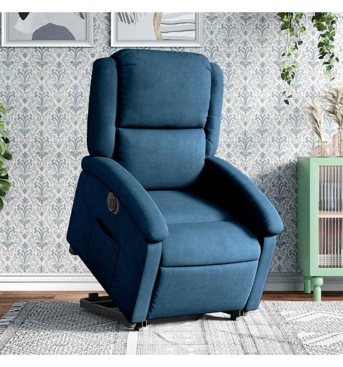 Fauteuil inclinable électrique bleu velours | Mobilier & Déco