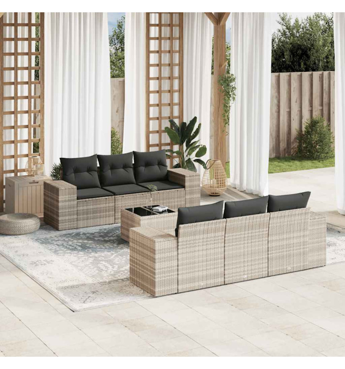 Salon de jardin avec coussins 7 pcs gris clair résine tressée | Mobilier & Déco