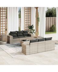 Salon de jardin avec coussins 7 pcs gris clair résine tressée | Mobilier & Déco