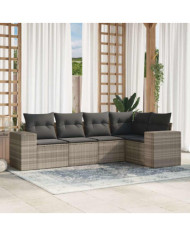 Salon de jardin 5 pcs avec coussins gris clair résine tressée | Mobilier & Déco