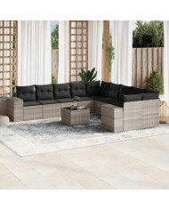 Salon de jardin 11 pcs avec coussins gris clair résine tressée | Mobilier & Déco
