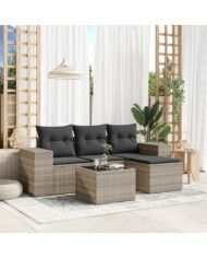 Salon de jardin 5 pcs avec coussins gris clair résine tressée | Mobilier & Déco