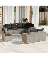 Salon de jardin 8 pcs avec coussins gris clair résine tressée | Mobilier & Déco