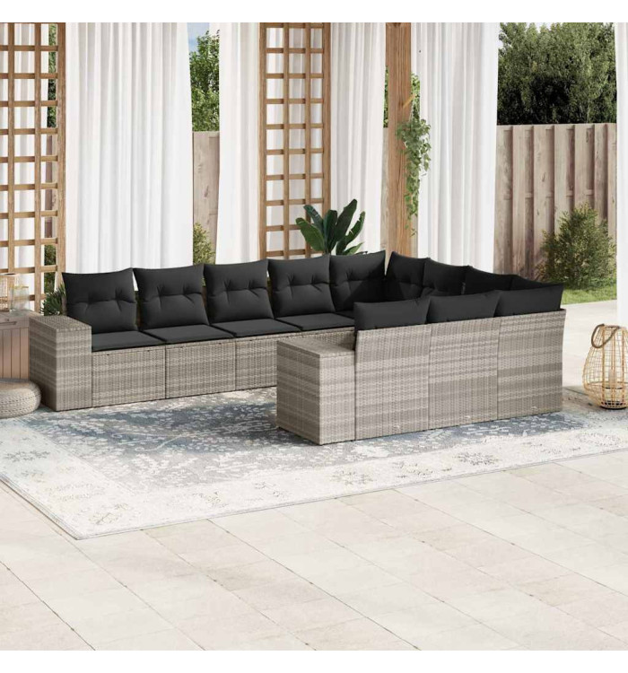 Salon de jardin avec coussins 10 pcs gris clair résine tressée | Mobilier & Déco