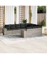 Salon de jardin avec coussins 10 pcs gris clair résine tressée | Mobilier & Déco