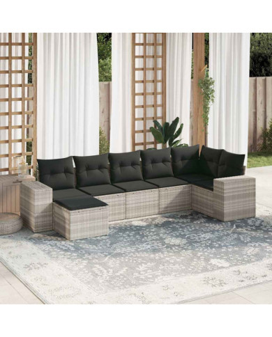 Salon de jardin avec coussins 7 pcs gris clair résine tressée | Mobilier & Déco
