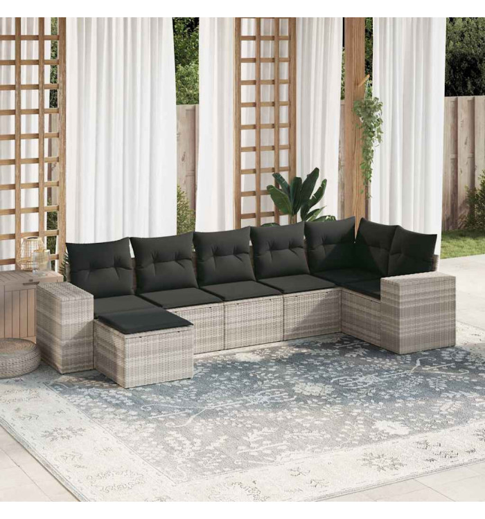 Salon de jardin avec coussins 7 pcs gris clair résine tressée | Mobilier & Déco