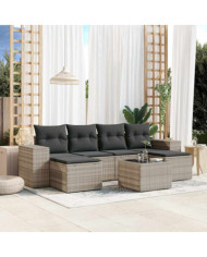 Salon de jardin avec coussins 7 pcs gris clair résine tressée | Mobilier & Déco