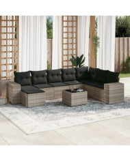 Salon de jardin 9 pcs avec coussins gris clair résine tressée | Mobilier & Déco