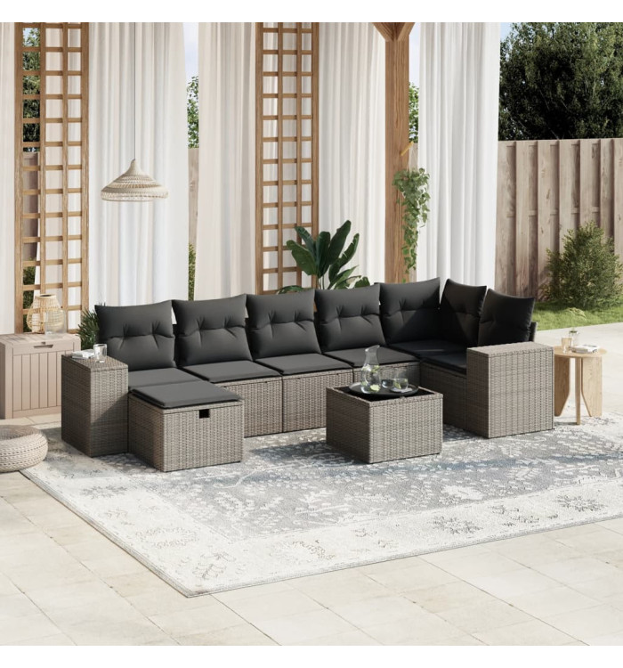 Salon de jardin 8 pcs avec coussins gris clair résine tressée | Mobilier & Déco