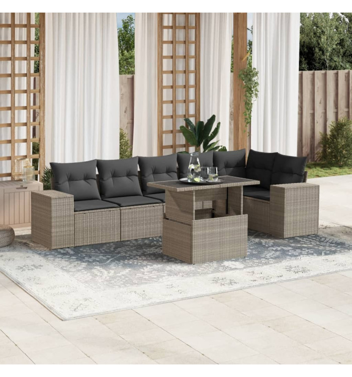 Salon de jardin avec coussins 7 pcs gris clair résine tressée | Mobilier & Déco