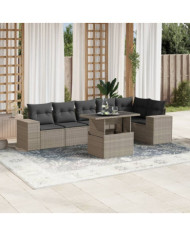 Salon de jardin avec coussins 7 pcs gris clair résine tressée | Mobilier & Déco