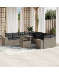 Salon de jardin 11 pcs avec coussins gris clair résine tressée | Mobilier & Déco