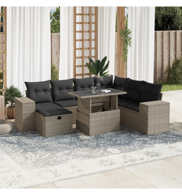 Salon de jardin 8 pcs avec coussins gris clair résine tressée | Mobilier & Déco