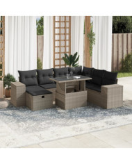 Salon de jardin 8 pcs avec coussins gris clair résine tressée | Mobilier & Déco