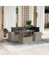 Salon de jardin 5 pcs avec coussins gris clair résine tressée | Mobilier & Déco