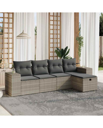 Salon de jardin 5 pcs avec coussins gris clair résine tressée | Mobilier & Déco
