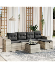 Salon de jardin 6 pcs avec coussins gris clair résine tressée | Mobilier & Déco