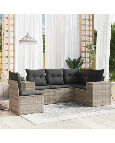 Salon de jardin 5 pcs avec coussins gris clair résine tressée | Mobilier & Déco