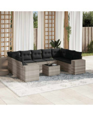 Salon de jardin avec coussins 10 pcs gris clair résine tressée | Mobilier & Déco