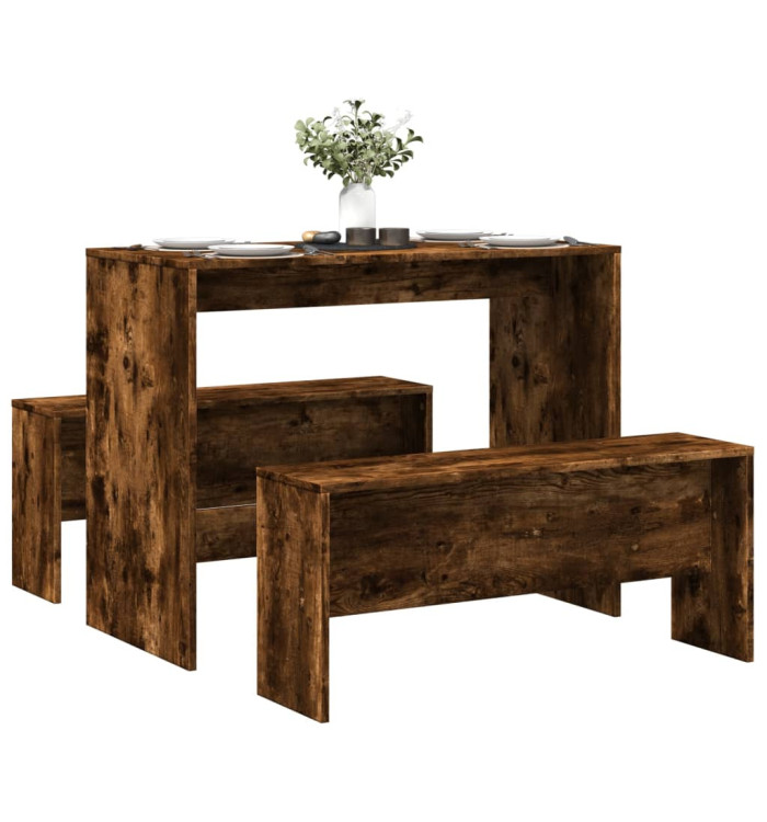 Ensemble table à manger et bancs 3 pcs bois d'ingénierie | Mobilier & Déco