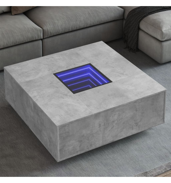 Table basse avec LED infini gris béton 100x100x40 cm | Mobilier & Déco