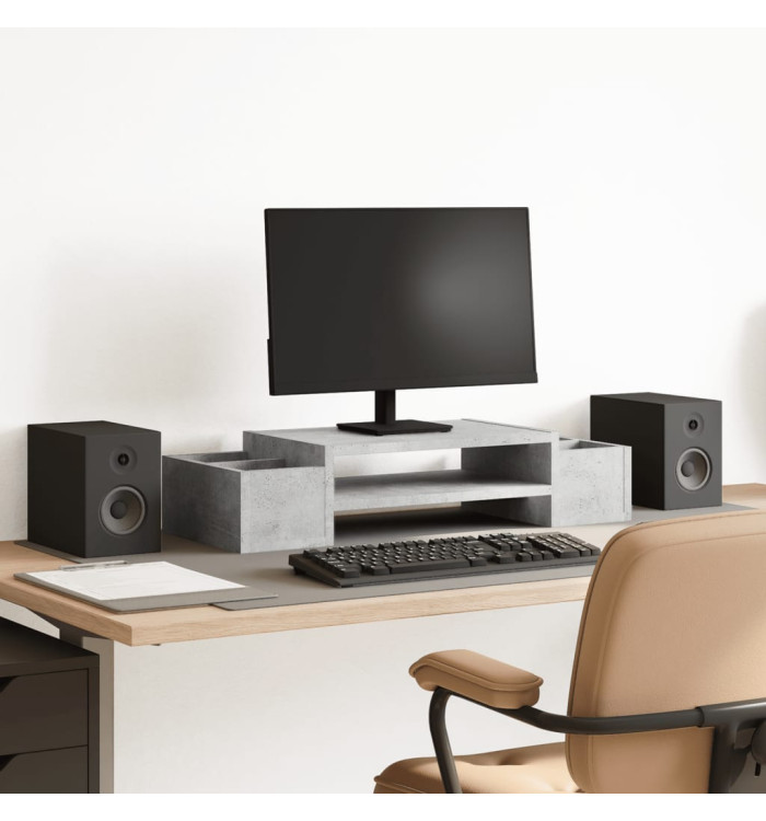 Support de moniteur avec rangement gris béton bois d'ingénierie | Mobilier & Déco