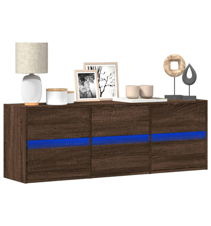 Meuble TV mural avec lumières LED chêne marron 130x31x45 cm | Mobilier & Déco