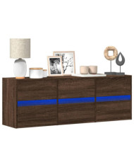 Meuble TV mural avec lumières LED chêne marron 130x31x45 cm | Mobilier & Déco