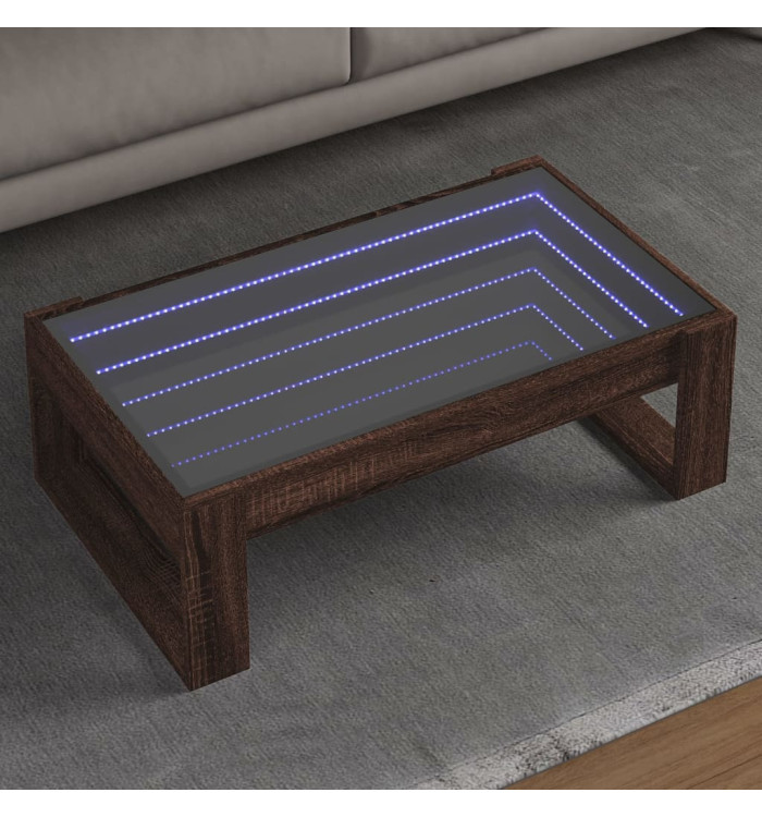 Table basse avec LED infini chêne marron 90x53x30 cm | Mobilier & Déco