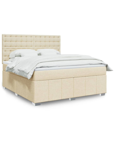 Sommier à lattes de lit avec matelas Crème 180x200 cm Tissu | Mobilier & Déco
