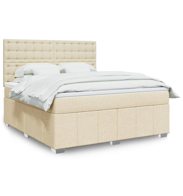 Sommier à lattes de lit avec matelas Crème 180x200 cm Tissu | Mobilier & Déco