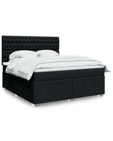 Sommier à lattes de lit avec matelas Noir 180x200 cm Tissu | Mobilier & Déco
