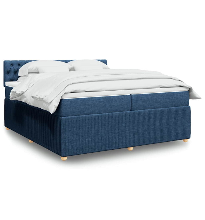 Sommier à lattes de lit avec matelas Bleu 200x200 cm Tissu | Mobilier & Déco