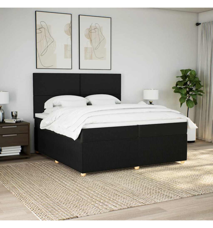 Sommier à lattes de lit avec matelas Noir 200x200 cm Tissu | Mobilier & Déco
