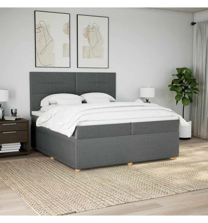 Sommier à lattes de lit avec matelas Gris foncé 200x200cm Tissu | Mobilier & Déco