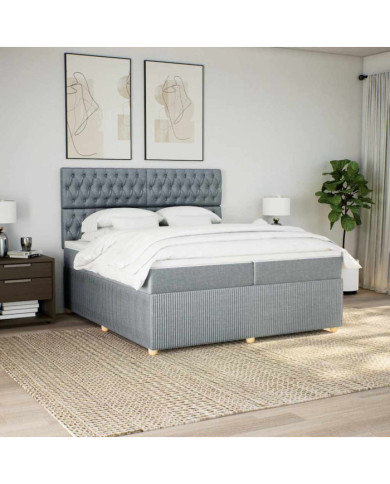 Sommier à lattes de lit avec matelas Gris clair 200x200cm Tissu | Mobilier & Déco