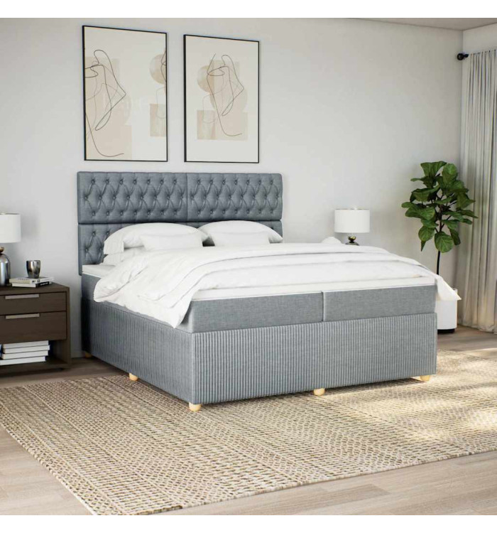 Sommier à lattes de lit avec matelas Gris clair 200x200cm Tissu | Mobilier & Déco