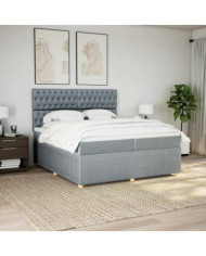 Sommier à lattes de lit avec matelas Gris clair 200x200cm Tissu | Mobilier & Déco