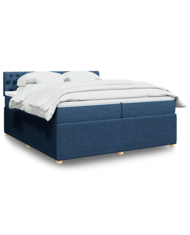Sommier à lattes de lit avec matelas Bleu 200x200 cm Tissu | Mobilier & Déco