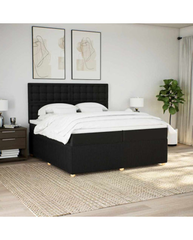 Sommier à lattes de lit avec matelas Noir 200x200 cm Tissu | Mobilier & Déco